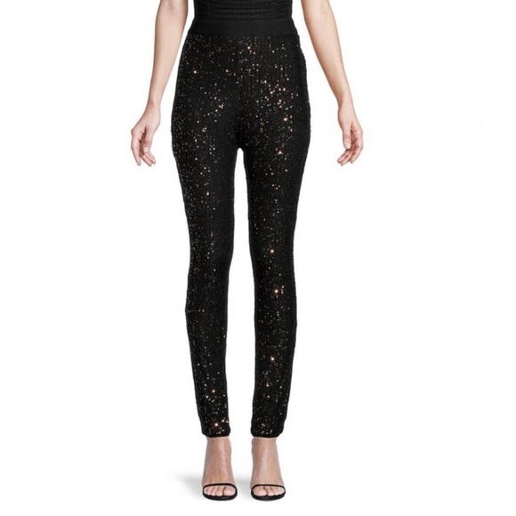BYCHANCE • Black Arnie Sequin Leggings Zipper Ankle Pants - Picture 6 of 10